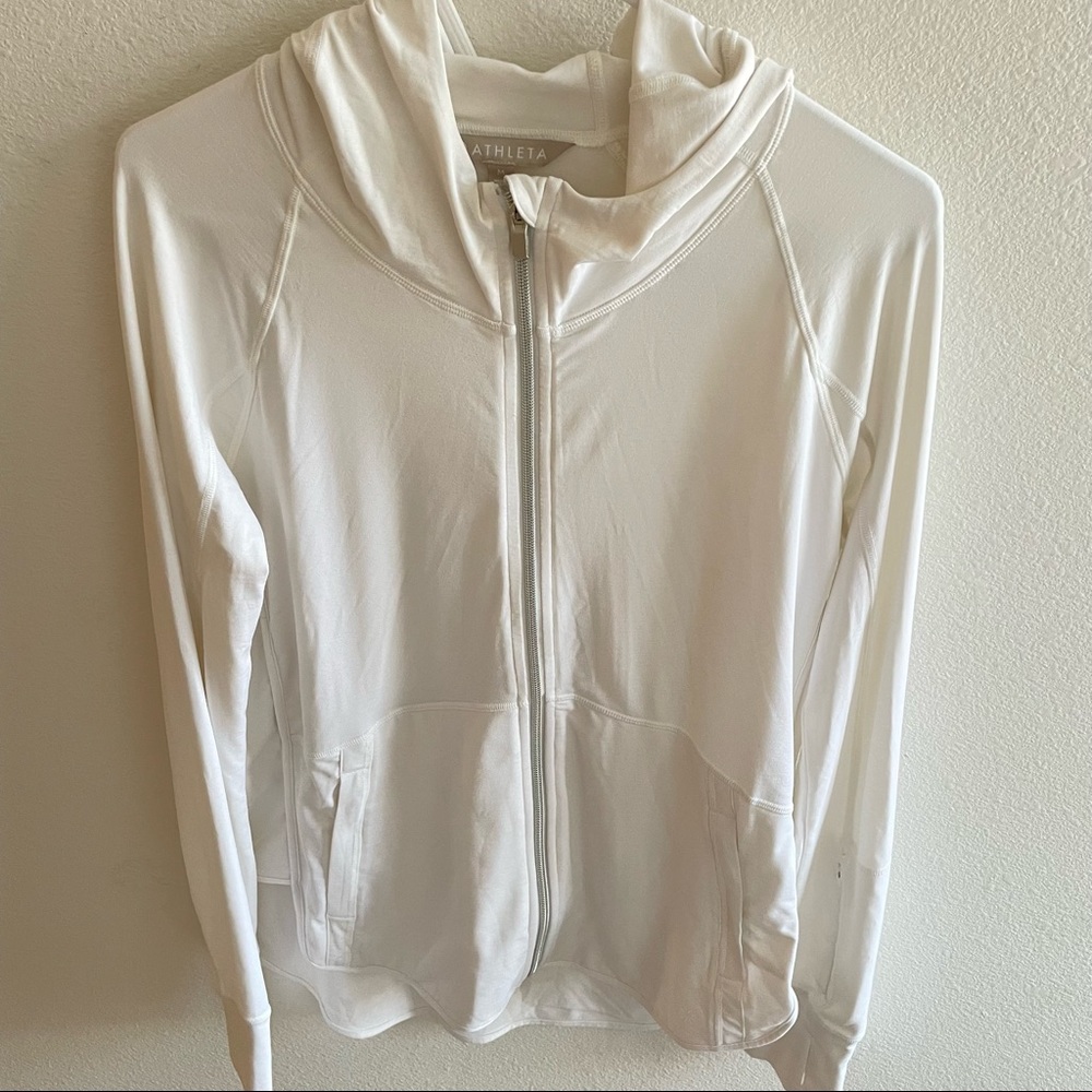 Athleta White Performance Zip-Up Jacket Hoodie Si… - image 1
